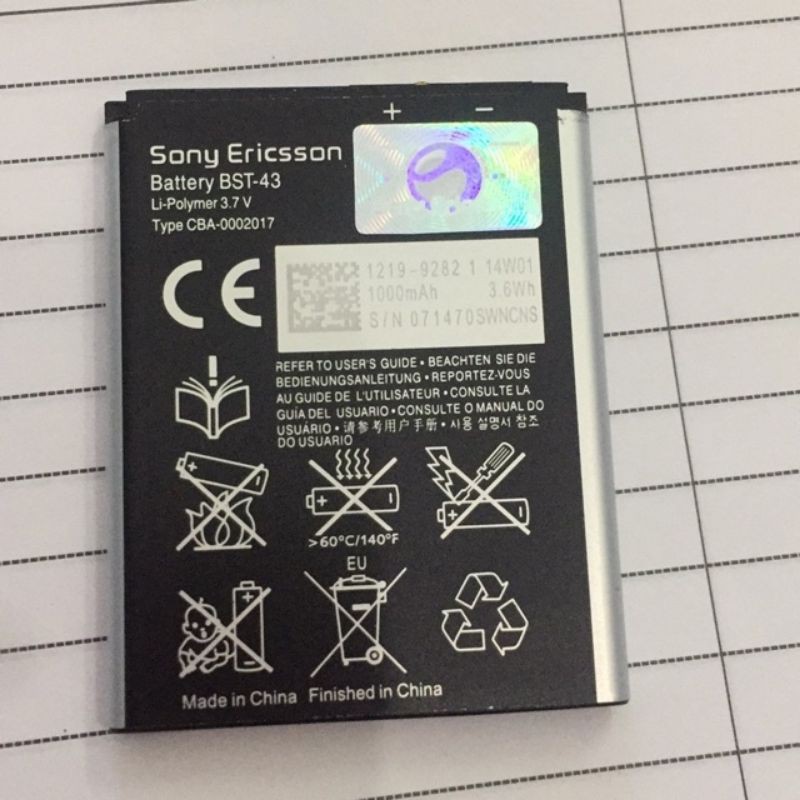 Pin sony Ericsson BST-43 xịn bảo hành 6 tháng.
