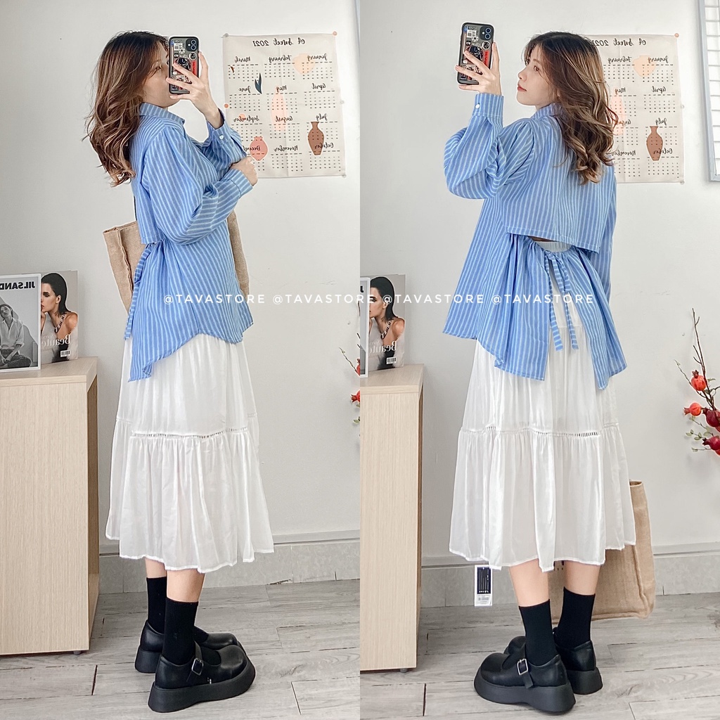 Áo sơmi sọc buộc sau