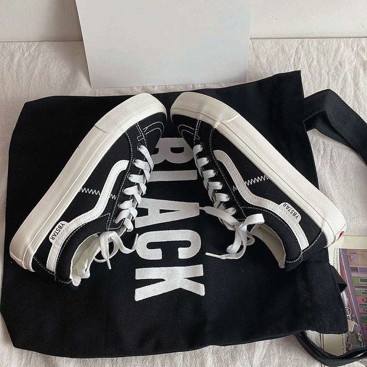 Giày Thể Thao Vải Canvas Đế Bằng Buộc Dây Xinh Xắn Hợp Thời Trang Cho Nữ