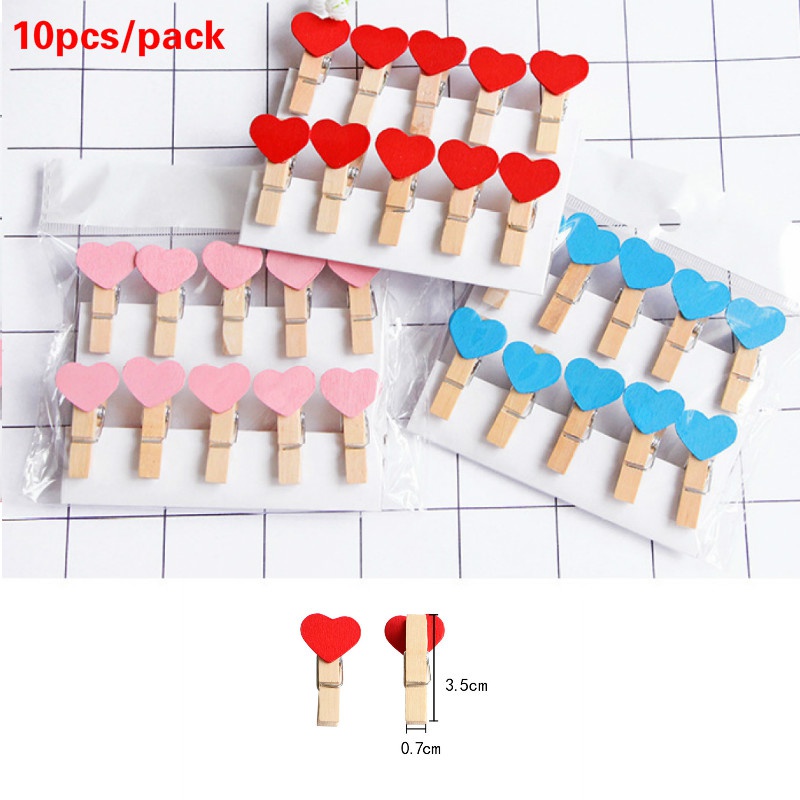 Bộ 10 Kẹp Ảnh Gỗ Hình Trái Tim Màu Hồng