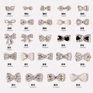 charm nơ bạc kim loại trang trí móng tay cao cấp