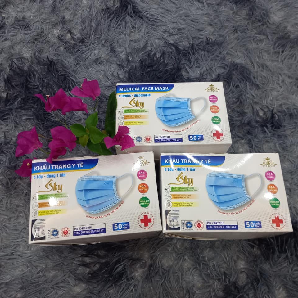 Hộp 50 khẩu trang y tế SKY mask 4 lớp kháng khuẩn Ngăn Ngừa Vi Khuẩn,Khói Bụi Độc Hại