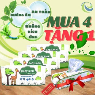 [SIÊU RẺ - HOT DEAL] Mua 4 Tặng 1gói Khăn ướt Không mùi cho Bé Baby Wow 80 tờ/gói