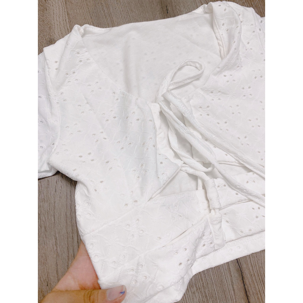 Áo Croptop Sexy Trắng Dây Đan Rút Ngực 2 Lớp Dày Dặn