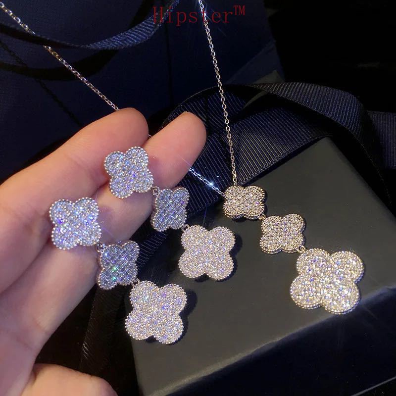 Thời Trang Set Vòng cổ + Bông Tai Đính Đá Sang Trọng