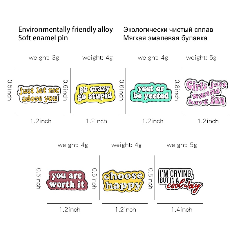 Ghim Cài Áo Kim Loại Tráng Men Họa Tiết Chữ Vui Nhộn