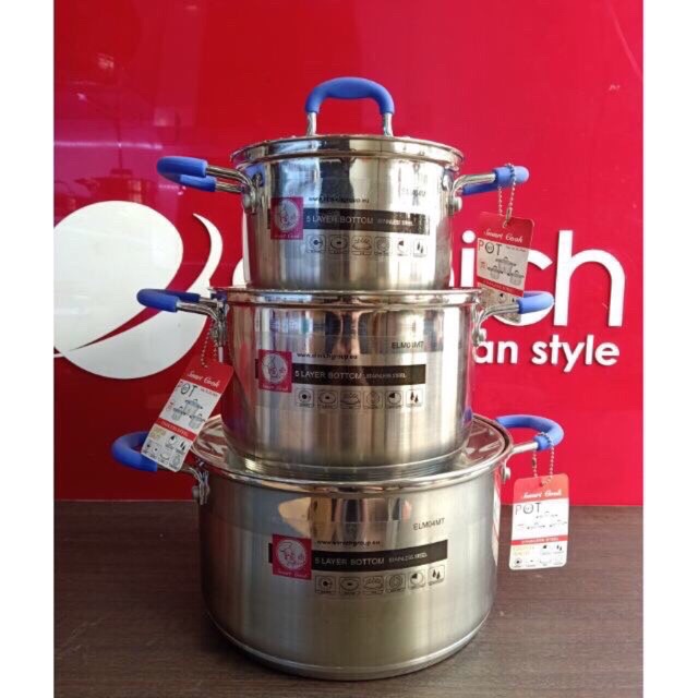 Bộ nồi inox 5 lớp đáy từ Elmich Smartcook 5961💖💖 Bộ nồi ELMICH 5 lớp -Smartcook 16 -20 -24cm