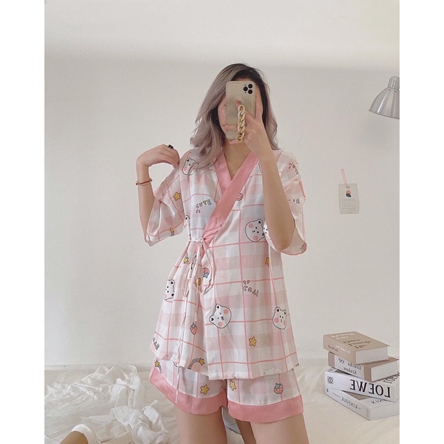 Bộ ngủ pijama kimono chất lụa mango cao cấp