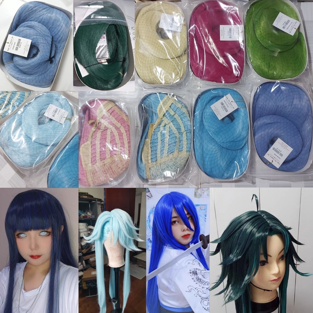 [order/không có sẵn] wig/tóc giả nữ cơ bản 100cm/1m cosplay màu xanh lá xanh rêu xanh dương xanh biển tím