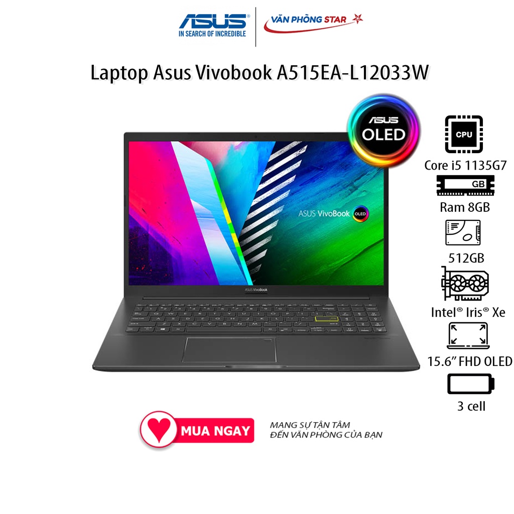 Laptop Asus Vivobook A515EA-L12033W (Core™ i5-1135G7 | 8GB | 512GB | Intel® Iris® Xe | 15.6-inch FHD | OLED | Win 11)