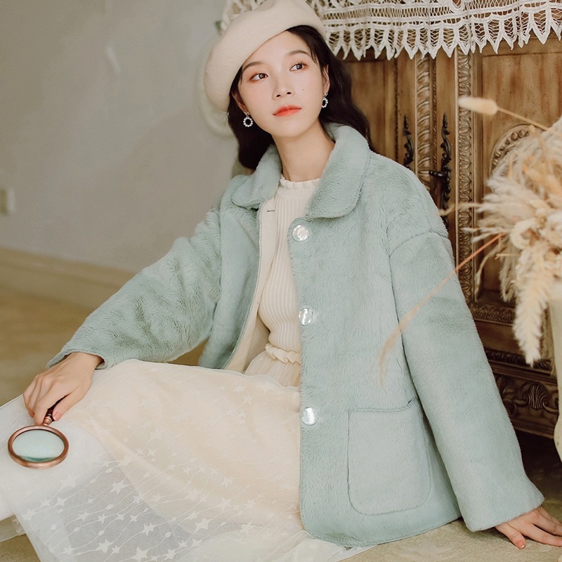 {Siêu phẩm} Áo khoác lông thỏ cổ sen sang chảnh xuất Hàn