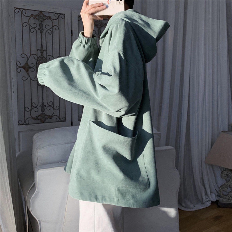 Áo hoodie dáng rộng màu sắc đơn giản thời trang mùa thu dành cho nam