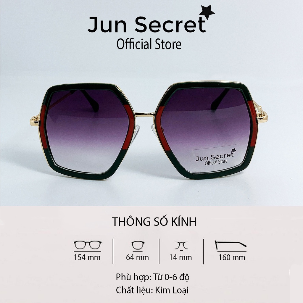 Kính mát nam nữ lục giác thời trang gọng kim loại Jun Secret chống tia UV JS86A96
