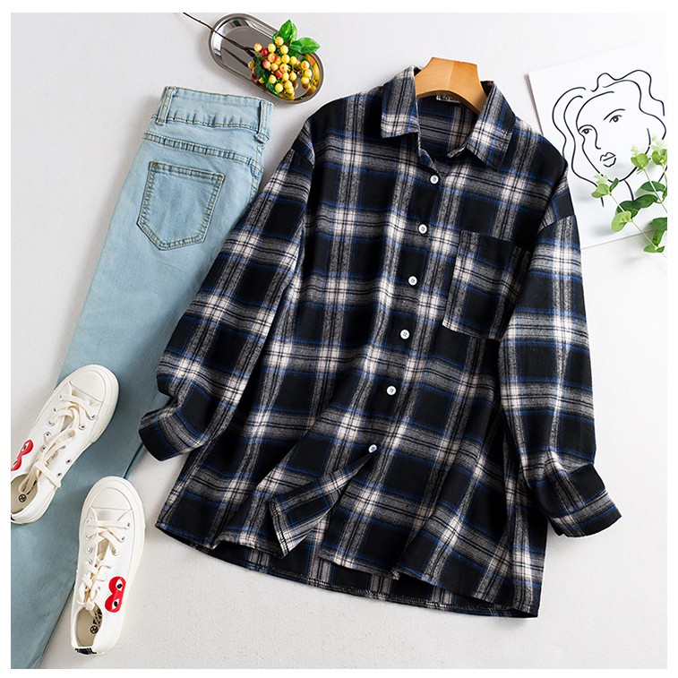 Áo sơ mi kẻ caro Flannel Form Unisex phù hợp cho nam nữ