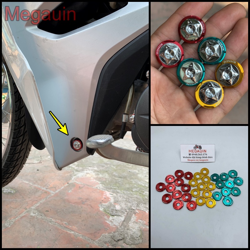 Bộ 2 ốc Salaya Inox 304 + Lông đền gắn cánh yếm dưới Wave 110, 100, Wave 50cc