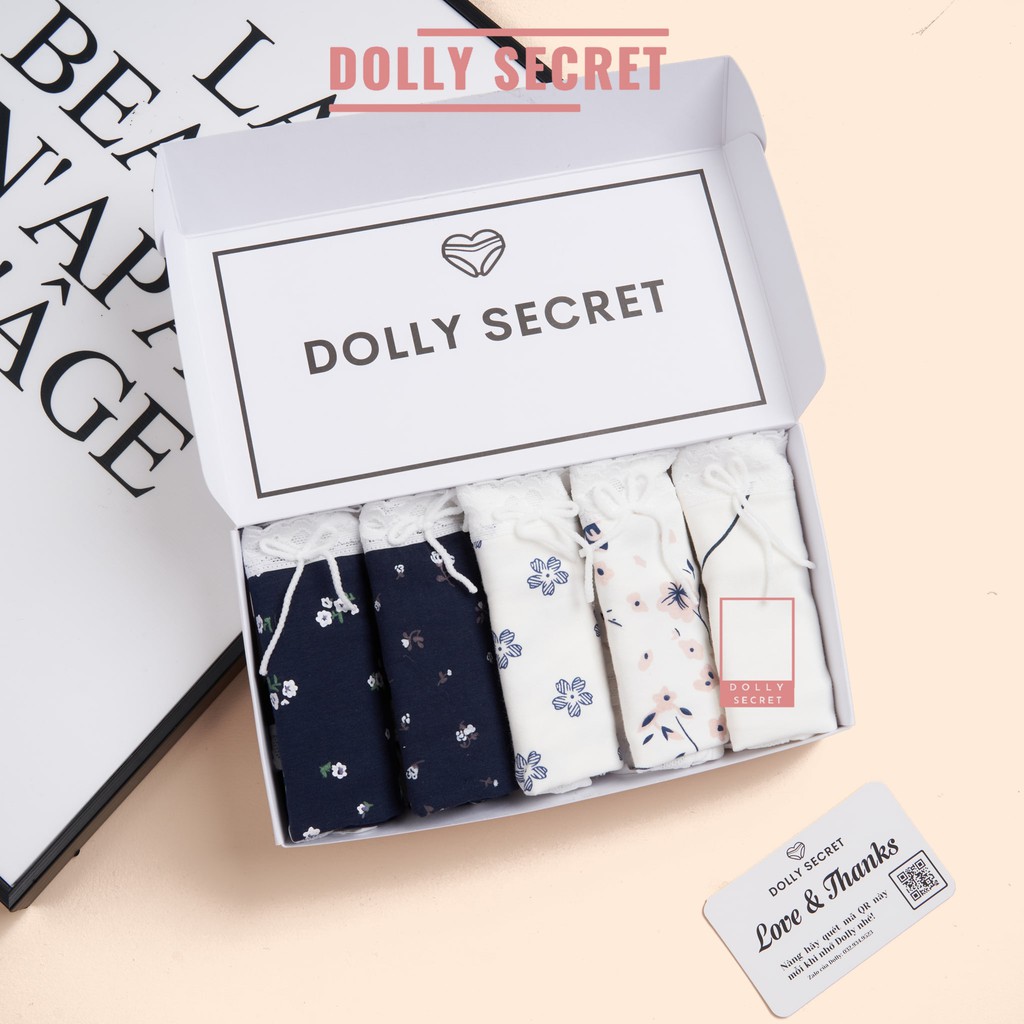 Quần Lót Cotton Nữ DOLLY SECRET Viền Ren Y Tế Học Sinh Cao Cấp Họa Tiết Màu Trắng Vải Kháng Khuẩn Mềm Mại QL050