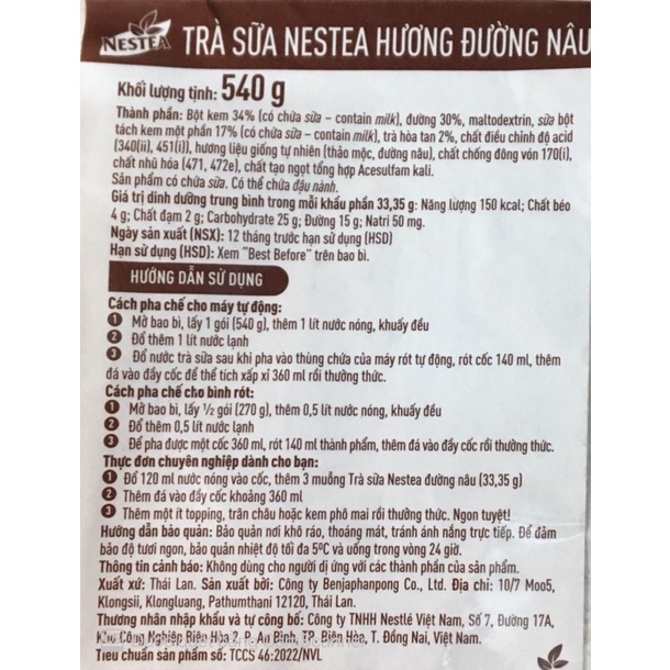 2 GÓI TRÀ SỮA ĐƯỜNG NÂU THÁI LAN- NESTLE