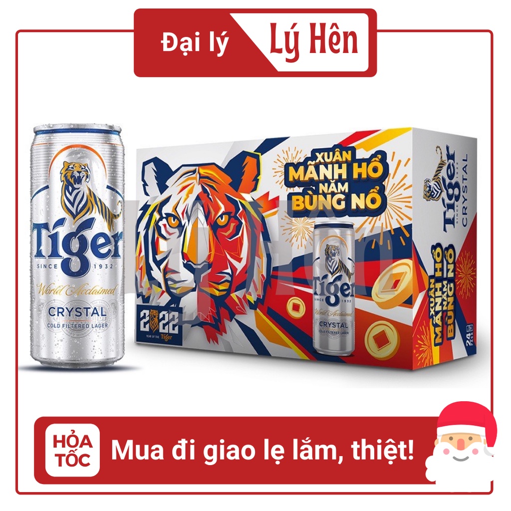 Thùng 24 Lon Cao Bia Tiger Crysal Sleek Bao Bì Xuân - Tiger Bạc 330ml/Lon Date Luôn Mới