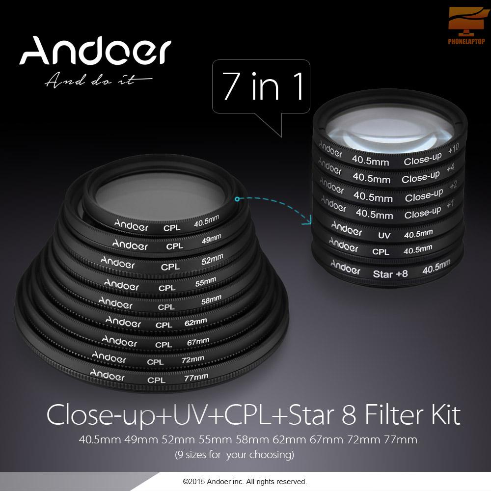 NIKON SONY CANON Lens Lọc Máy Ảnh Andoer 40.5mm Uv + Cpl + Star8 + Close-Up (+ 1 + 2 + 4 + 10) Cho Máy Ảnh Dslr