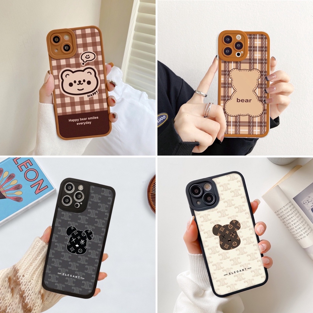 Ốp lưng iphone trong cạnh vuông lỗ camera gấu hoa cute 6s/6splus/7/7plus/8/8plus/x/xs/xsmax/11/12/13/pro/max/plus/promax