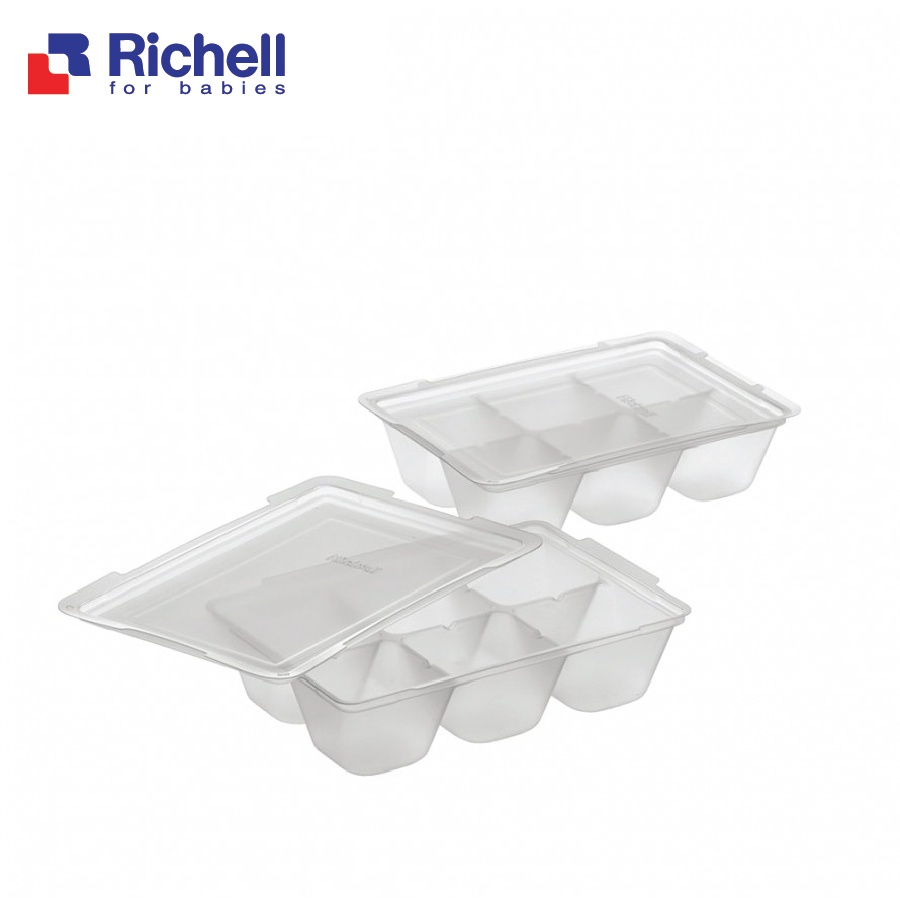 Set 2 khay trữ đông thức ăn 6 ngăn/50m, 8 ngăn/25ml, 12 ngăn/15ml Richell nhựa PP cao cấp an toàn cho bé