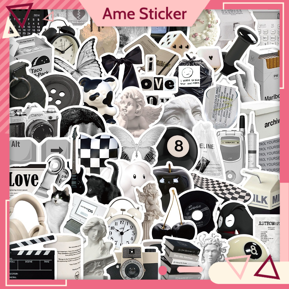 Combo 50 Sticker TRẮNG ĐEN CÁ TÍNH hình dán chống nước dán mũ bảo hiểm, laptop, vali, điện thoại, guitar