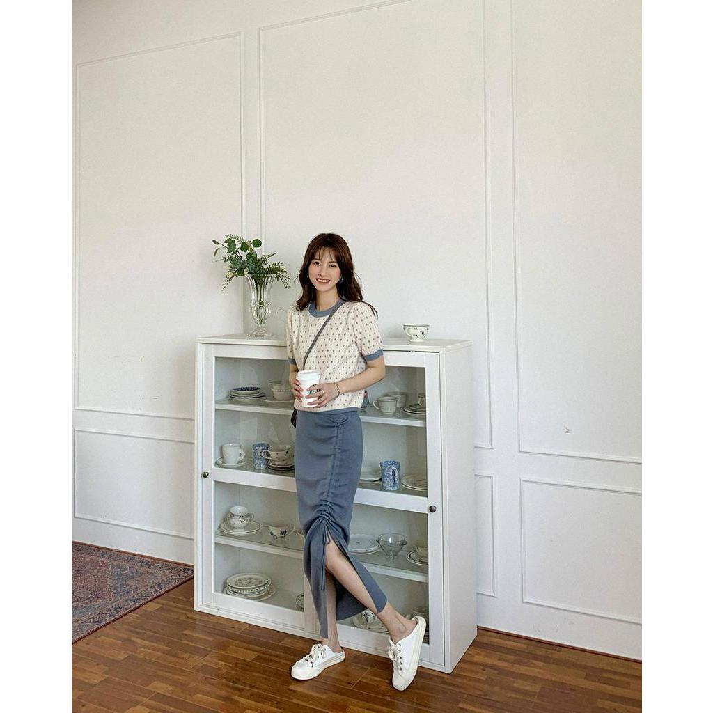 Áo Dệt Kim Tay Ngắn Cổ Tròn Thời Trang Mùa Thu Cho Nữ