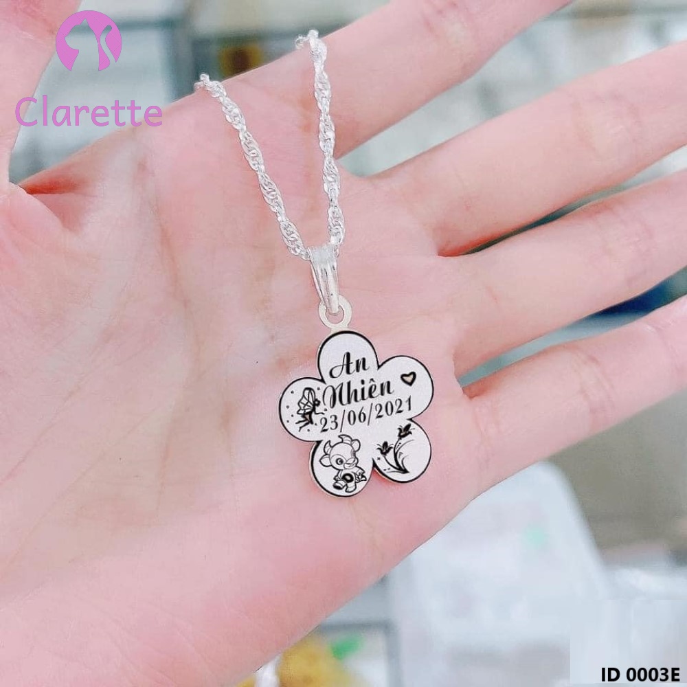 Dây chuyền bạc cho bé hình hoa năm cánh khắc tên theo yêu cầu Clarette 0003E