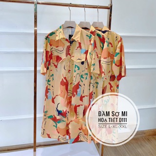 Bigsize Đầm sơ mi hoạ tiết D111
