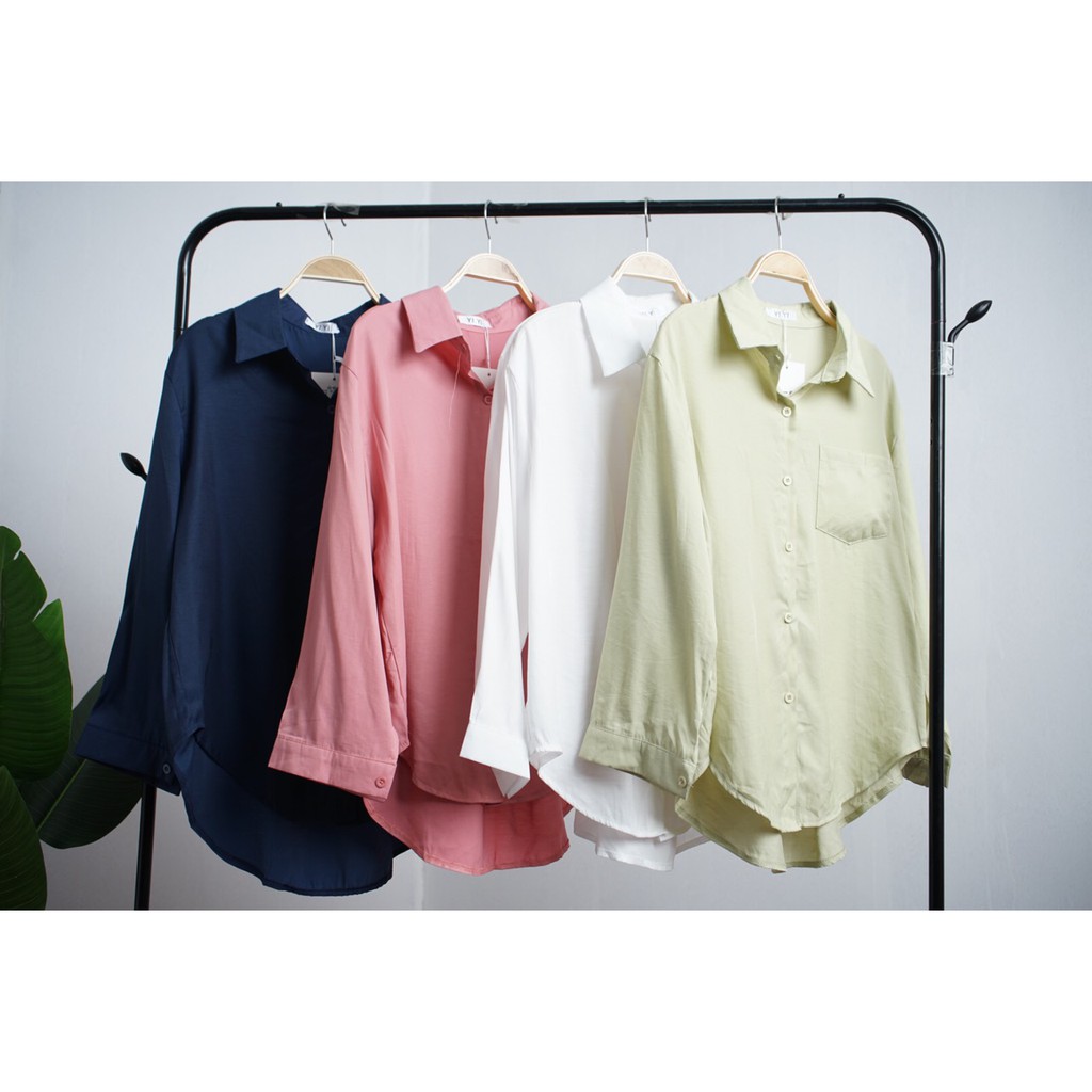 Áo sơ mi nữ cổ polo dài tay dáng rộng thời trang Hàn Quốc kiểu áo sơ mi dáng rộng basic nhiều màu | BigBuy360 - bigbuy360.vn
