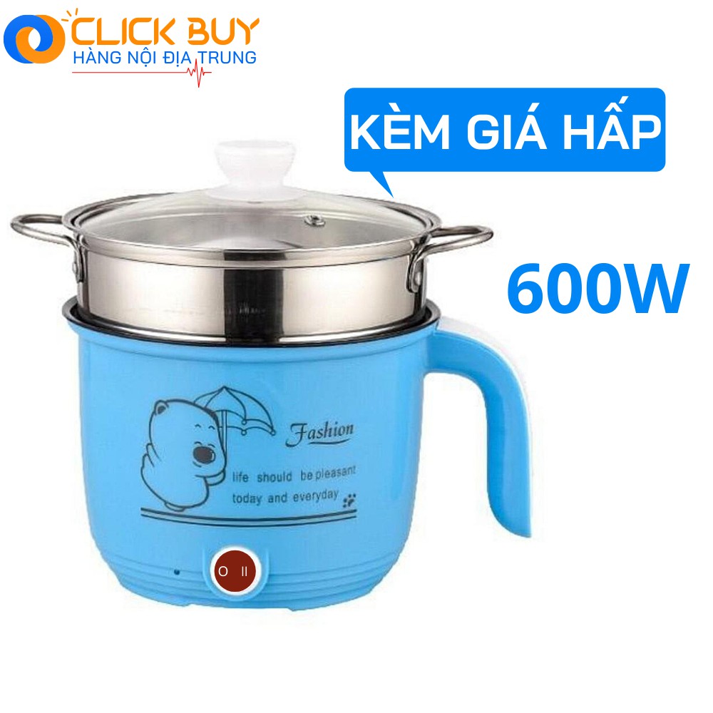 Nồi Lẩu Điện Mini COOKING POT 1,8L TẶNG KÈM GIÁ HẤP INOX - Ca Nấu Mì, Nấu Cơm Đa Năng Có Tay Cầm 1,8L