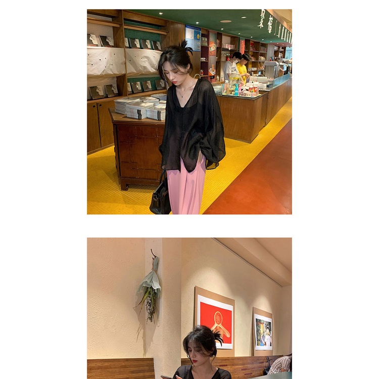 Áo Sơ Mi chiffon Mỏng Tay Phồng Cổ V Thời Trang Hàn Quốc Dành Cho Nữ