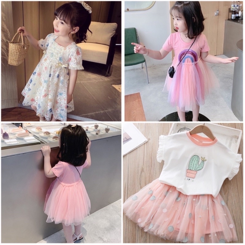 Váy công chúa Pony bé gái cotton chân ren cầu vồng điệu đà cực xinh size 2-8t Rio có sẵn