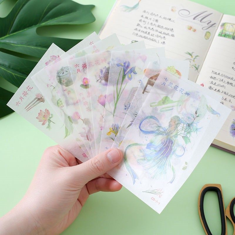 Set 4 tấm sticker cổ trang ánh nhũ bạc