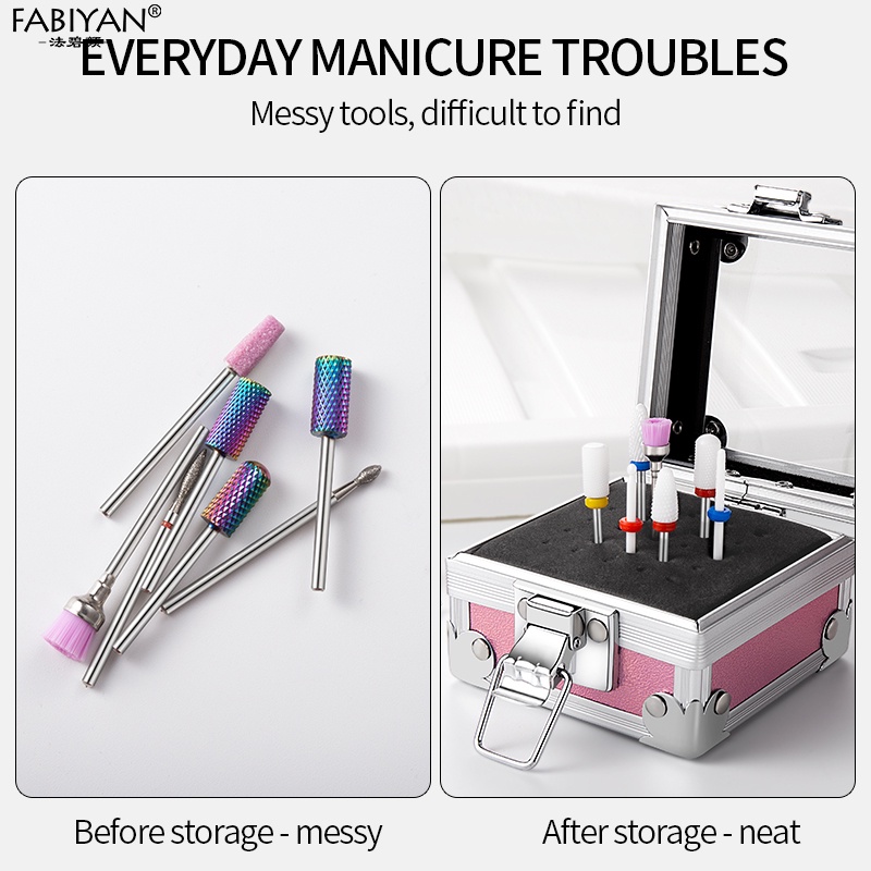 FABIYAN Hộp Đựng Đầu Mài Móng Tay 25 Lỗ Chống Mòn Tiện Dụng Cho Salon