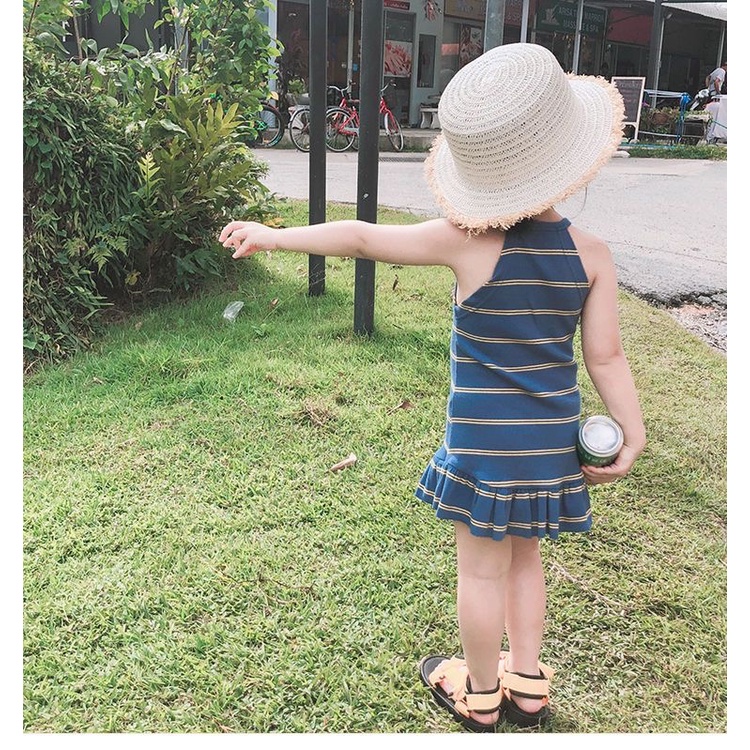 Váy đầm thun xoè sát nách kẻ sọc nhiều màu cho bé gái  N01277