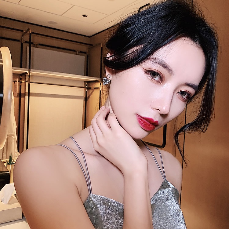 Bông Tai Hình Trái Tim Đính Kim Cương Tím Nhiều Màu Sắc Thời Trang Hàn Quốc