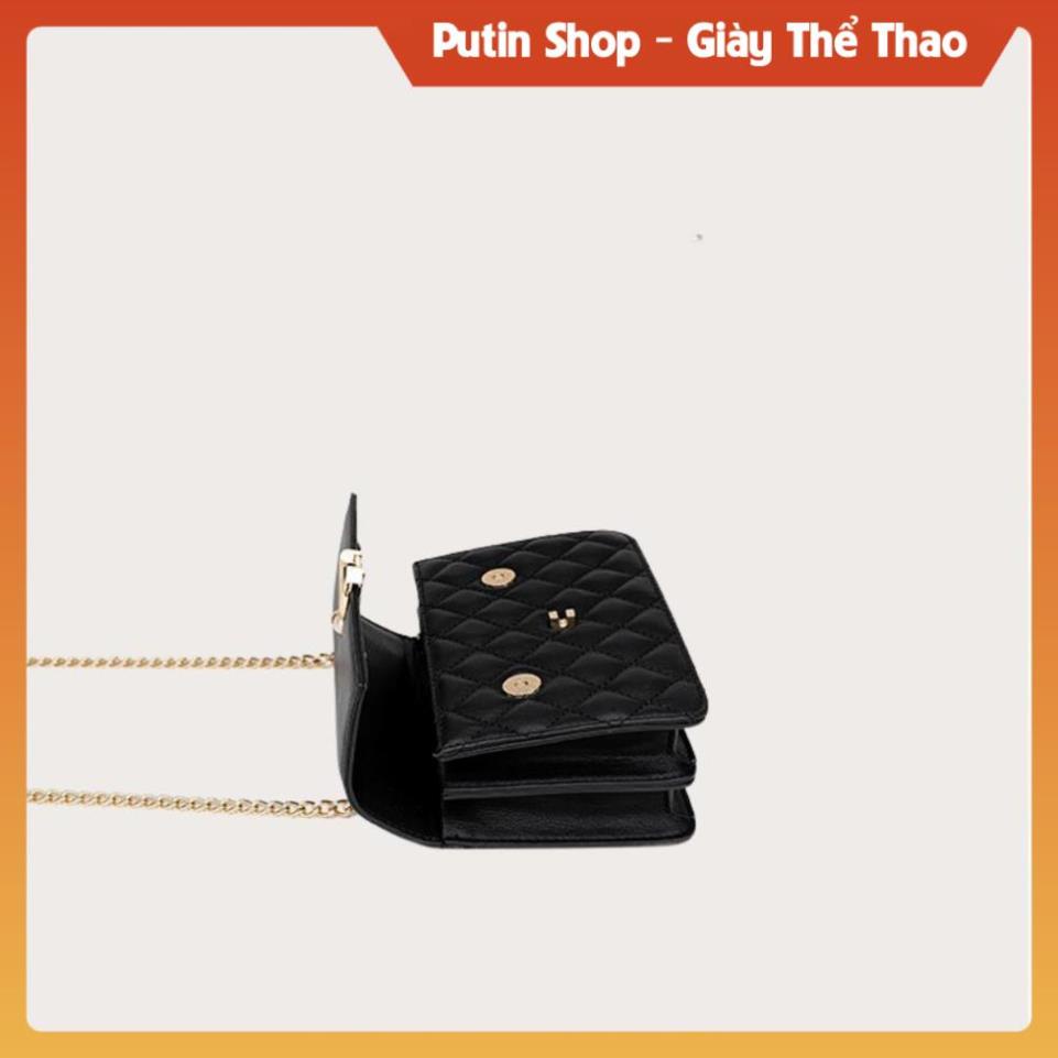 Túi xách nữ đeo chéo thiết kế ô trám nắp gập xịn, Túi sách thời trang đi làm đi chơi các mầu trắng đen