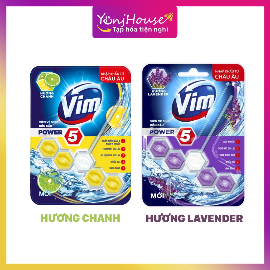 Viên Vệ sinh bồn cầu VIM POWER 5 sạch khuẩn thơm mát 55g/viên - Hương Lavender - Hương Chanh - YenjHouse