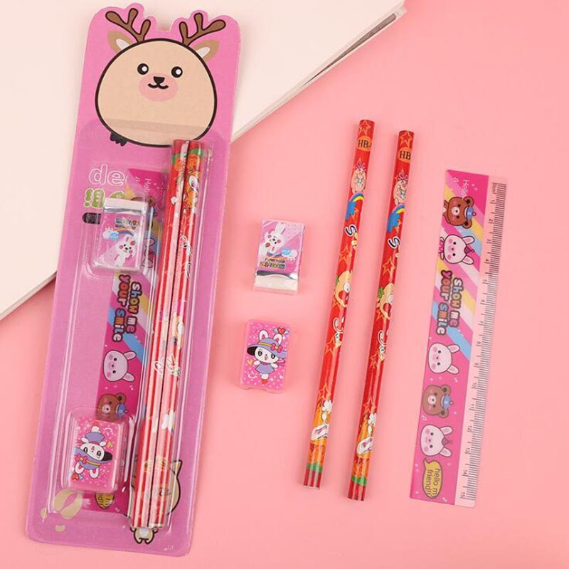 Set 5 bút chì gỗ kèm gôm tẩy dành cho trẻ em