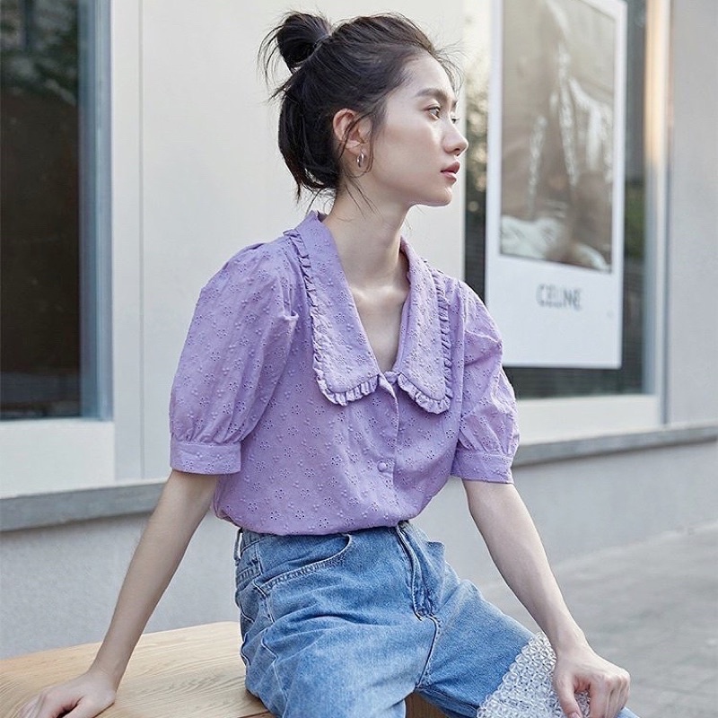 Sơ Mi Ren Đũi Hoạ Tiết nhí ,Hàng Quảng Châu UlZzang 2021 | BigBuy360 - bigbuy360.vn