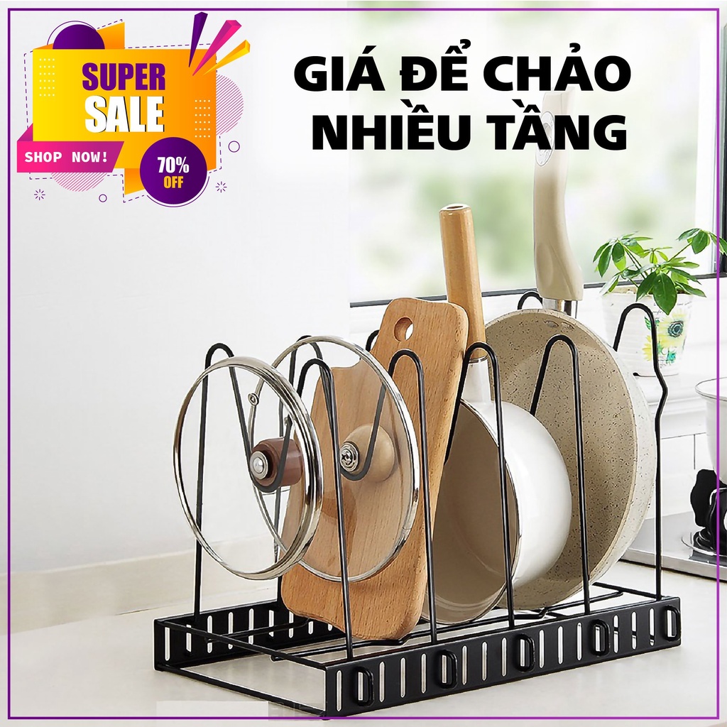 Kệ Sắt Đứng Để Chảo Vung Nồi Dao Thớt Và Dụng Cụ Nhà Bếp Có 4 Ngăn