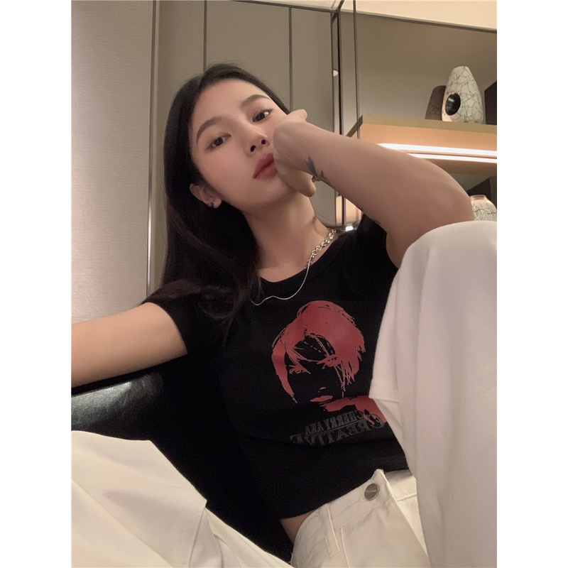 Áo Thun Dáng Ôm Ngắn Tay In Hình Cá Tính 50427