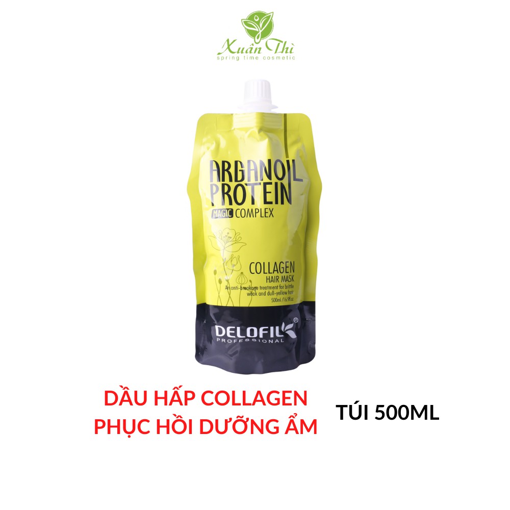 Túi Dầu Hấp Phục Hồi Dưỡng Ẩm DELOFIL Collagen Hair Mask 500ml - Mặt nạ hấp ủ tóc cao cấp