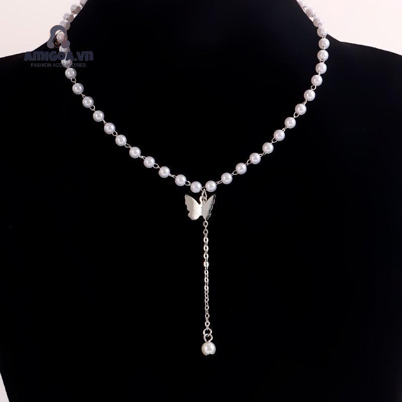 ✨✨ Vòng cổ Mặt Hình Bướm Đính Ngọc Trai Phong Cách Retro Hàn Quốc