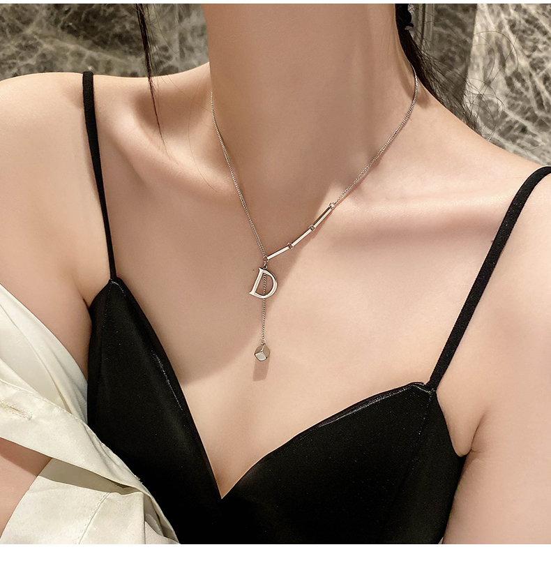 Dây Chuyền Thép Titan Mặt Chữ D Phong Cách Hàn Quốc Cho Nữ