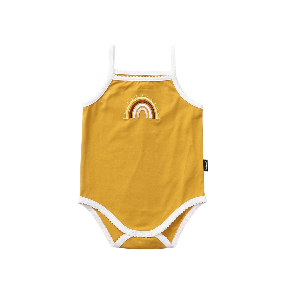 Áo Liền Quần Cotton Hai Dây Thêu Hình Cầu Vồng Cho Bé Gái