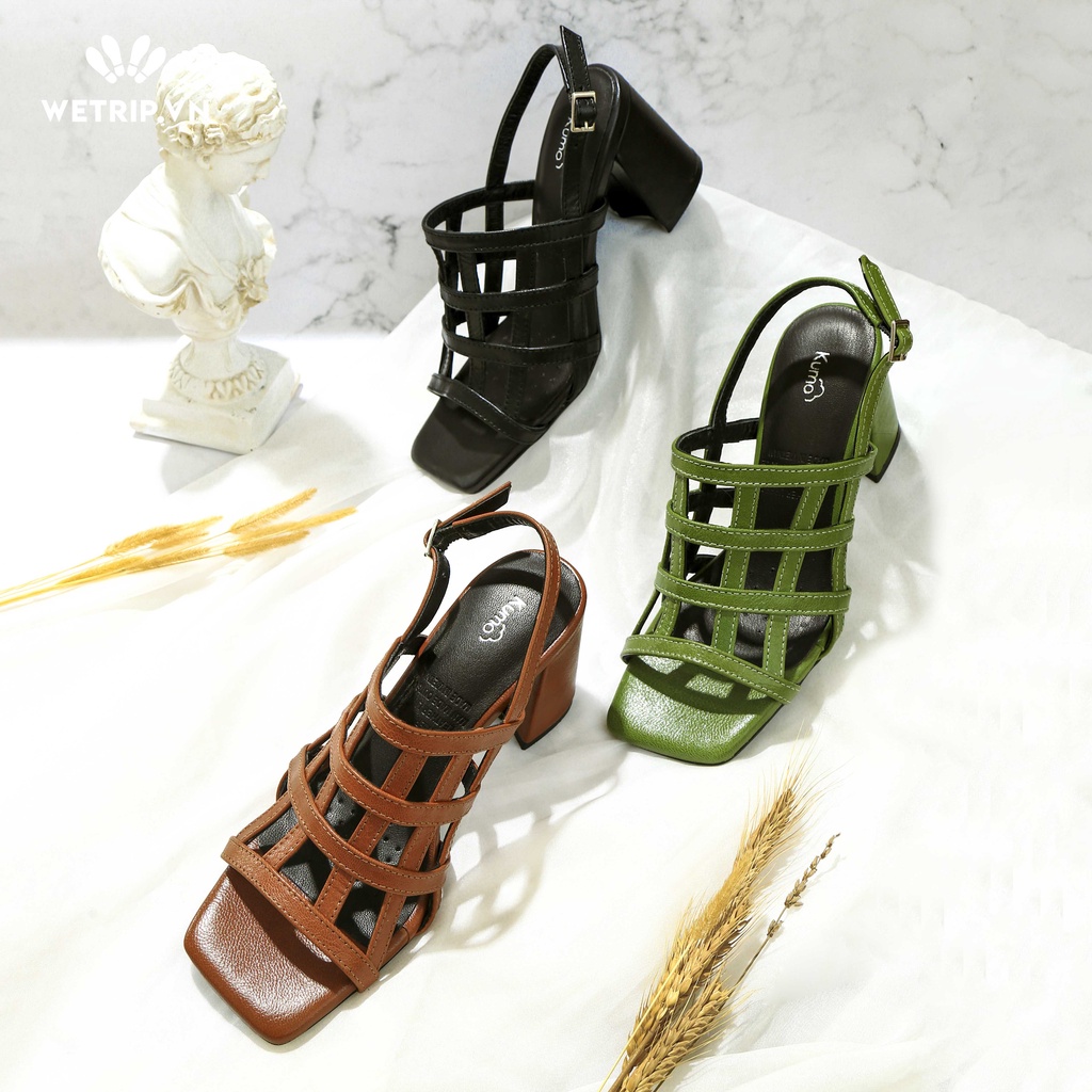 Sandal Cao Gót Nữ KUMOO 7cm Gót Vuông Tiện Lợi, Mũi Vuông Quai Mảnh êm chân - Mã 007 WETRIP