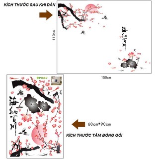 Decal dán tường phòng khách Cành đào thư pháp- DH062