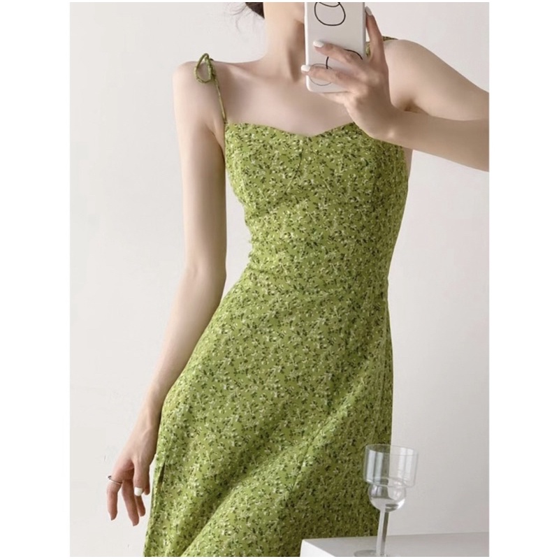 Váy đầm nữ hoa nhí xanh lá size S